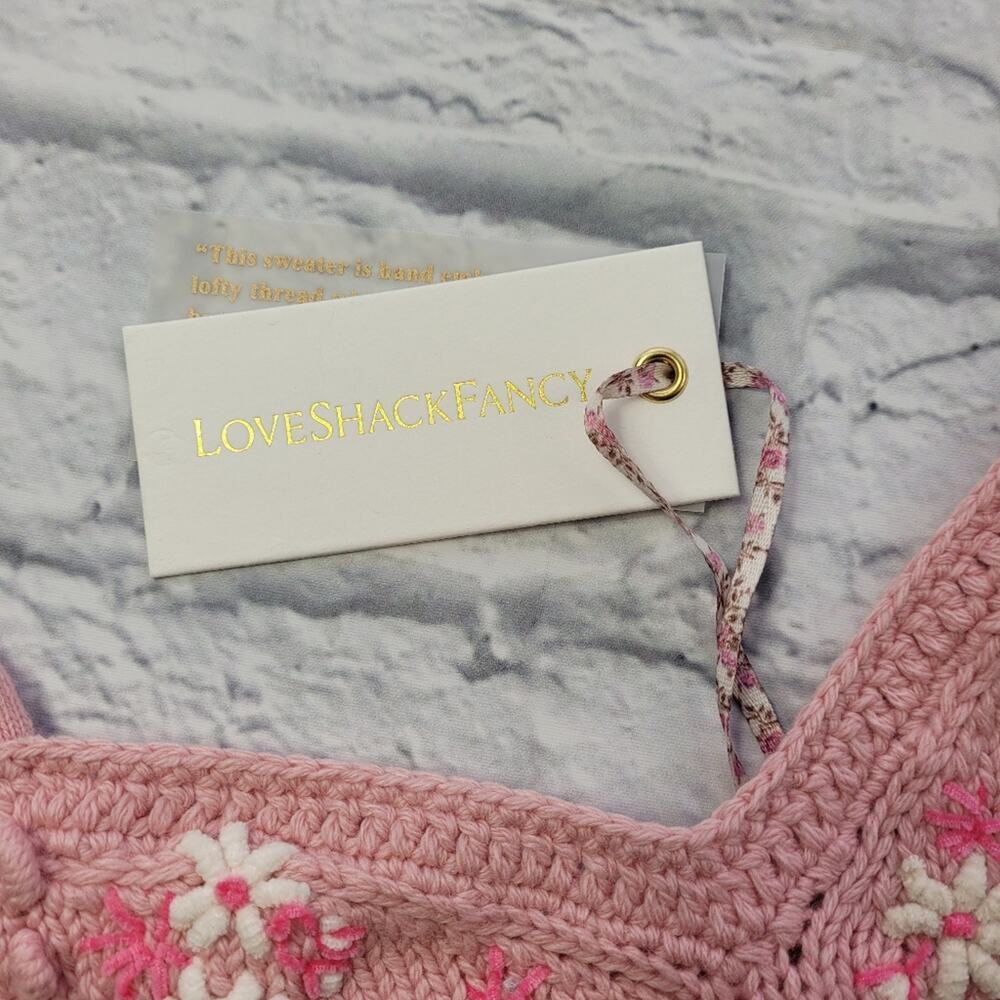 NWT LoveShackFancy Lago Little Bow Pink Wool-blend Crop Sweater size Large - Picture 10 of 16